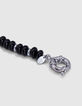 Graues Damen-Rundankerarmband mit schwarzen Perlen-3