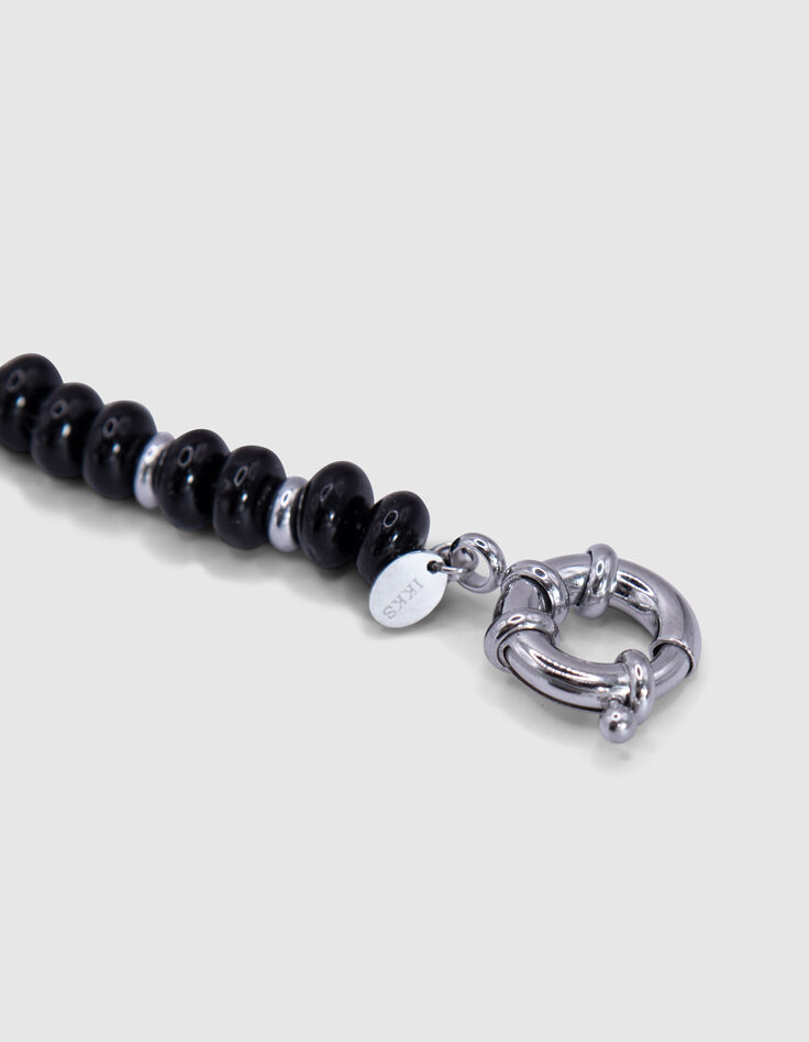 Graues Damen-Rundankerarmband mit schwarzen Perlen-3