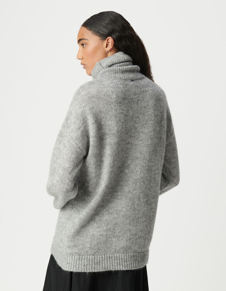 Grauer Rollkragenpullover für Damen mit Lurex-Rippung-3