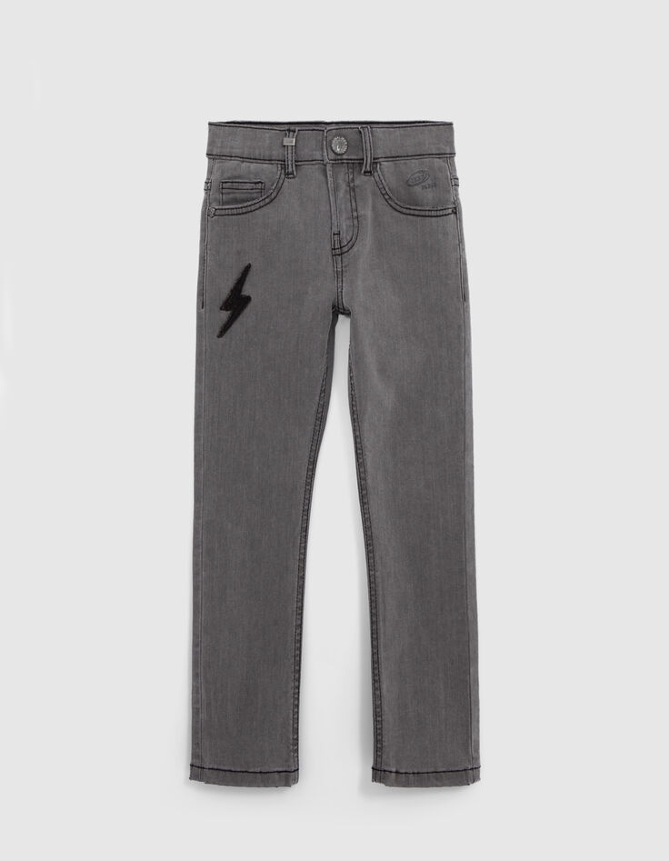 Jean SLIM gris badge et jacron-éclair garçon-1