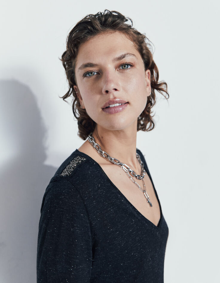 Tee-shirt viscose Ecovero® bleu marine broderies femme-4 Tee-shirt viscose Ecovero® bleu marine broderies femme-4