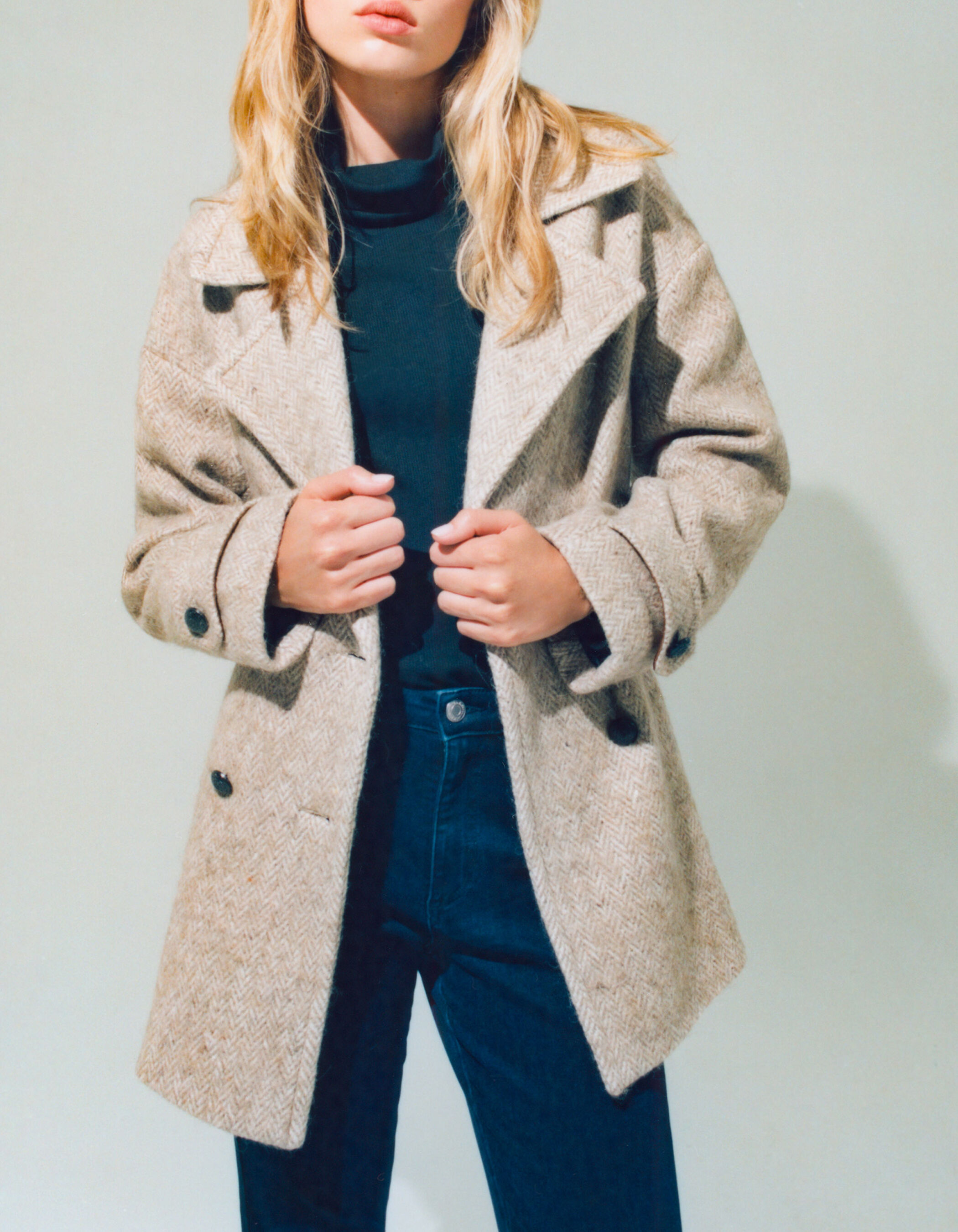 Manteau beige lainage motif chevrons Femme
