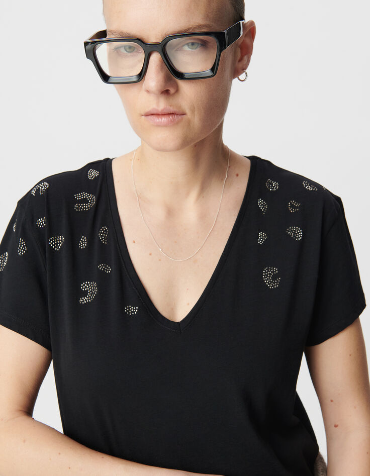 Khaki Damen-T-Shirt aus Bio-Baumwolle mit Leoparden-Mikro-Nieten-4