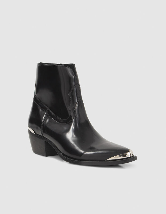 Zwarte leren boots rits en metalen staafjes Dames-2