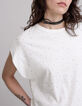 Weißes Damen-T-Shirt mit facettierten Nieten-4