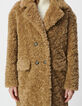 Manteau beige &agrave; poils longs Femme-5