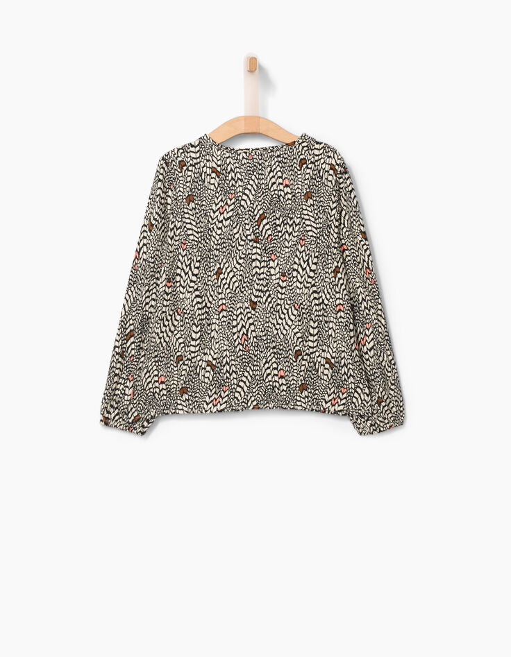 Blouse écrue à imprimé ethnique et piping fille-3