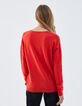 Women's orange-red pure cashmere V-neck sweater-3