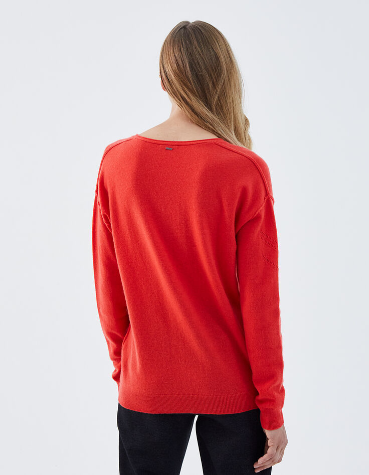 Women's orange-red pure cashmere V-neck sweater-3