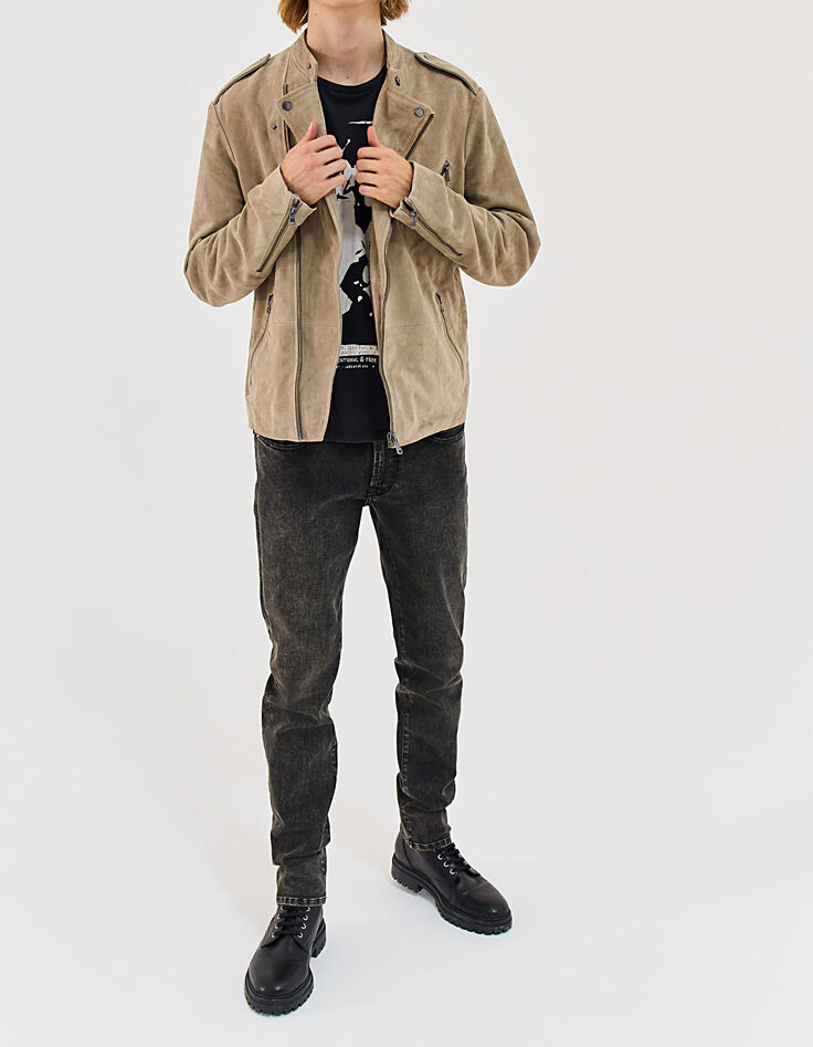 Hellbeige Herren-Bikerjacke aus Veloursleder-7