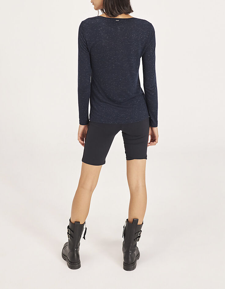 Women’s navy studded lurex and jersey T-shirt-3