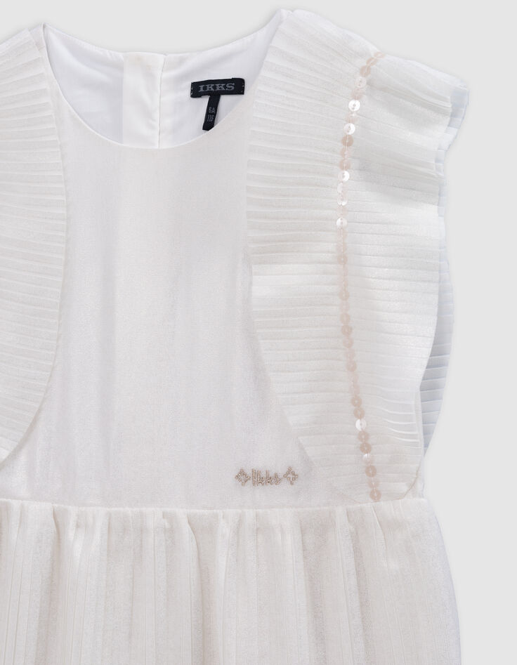 Robe plissée écrue irisée volants manches fille-3