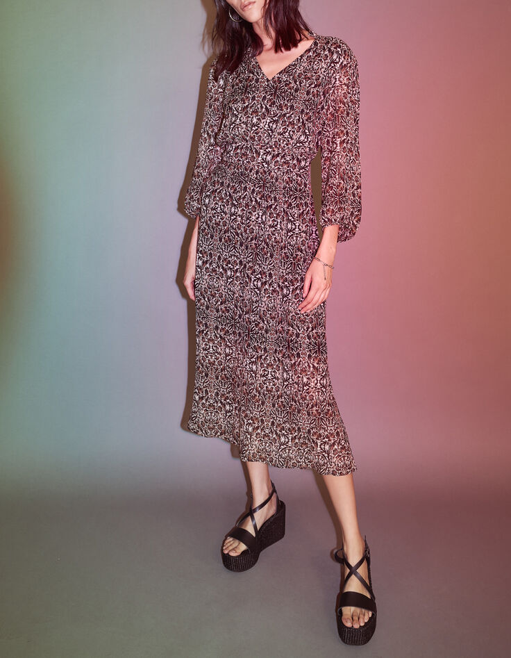 Robe longue imprimé arabesque et col victorien femme-6