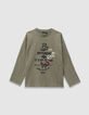 Khaki Jungen-T-Shirt Biobaumwolle Schriftzug Badge-2