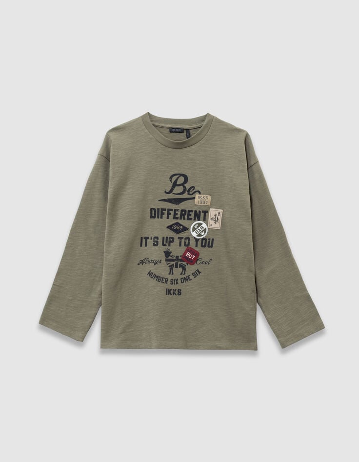 Khaki Jungen-T-Shirt Biobaumwolle Schriftzug Badge-2 Khaki Jungen-T-Shirt Biobaumwolle Schriftzug Badge-2