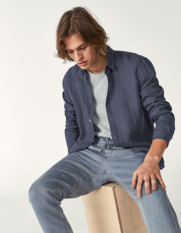 Chemise SLIM bleu stone en lin Homme-5