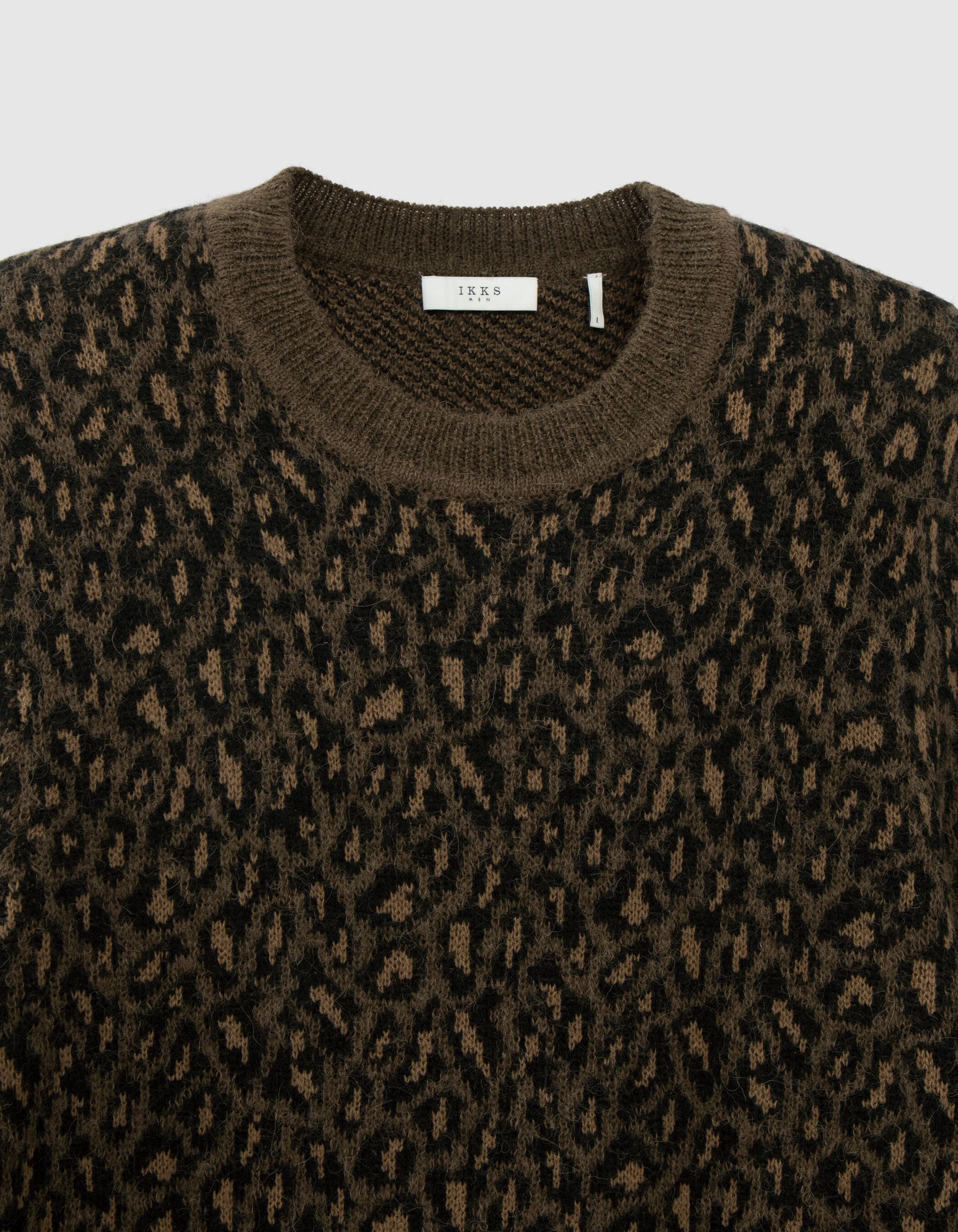 Pull beige tricot jacquard motif leopard Homme IKKS