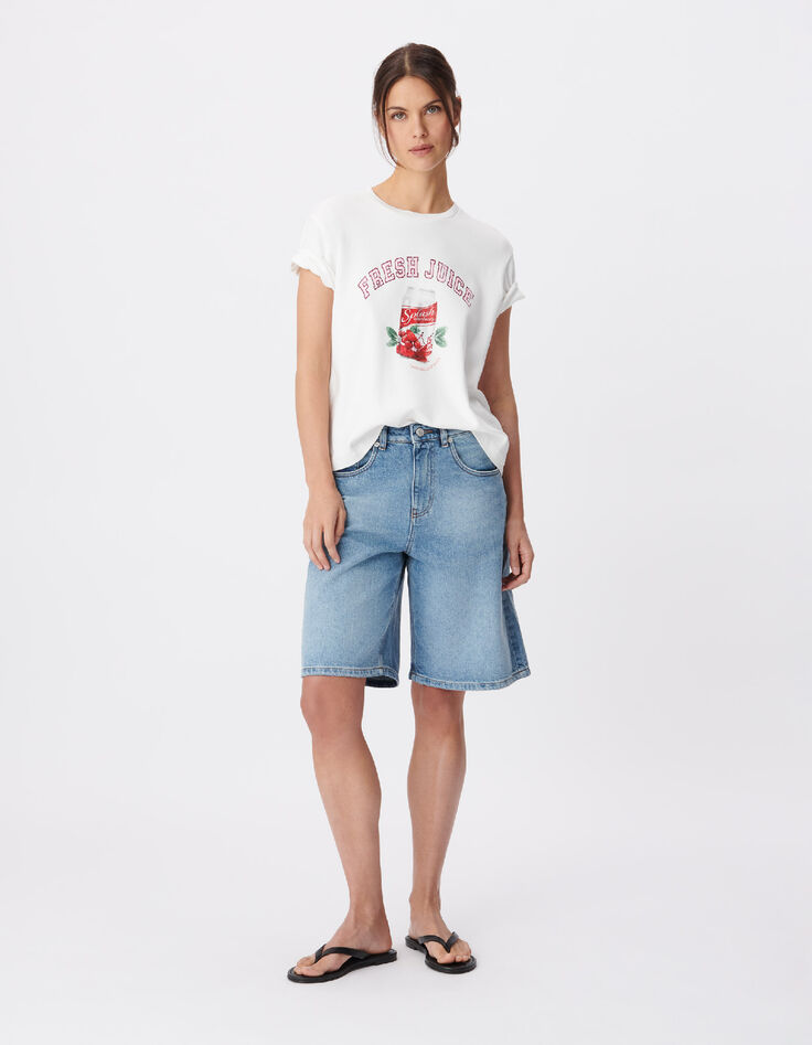 Wei&szlig;es Rundhals T-Shirt Damen mit Dosenmotiv-2