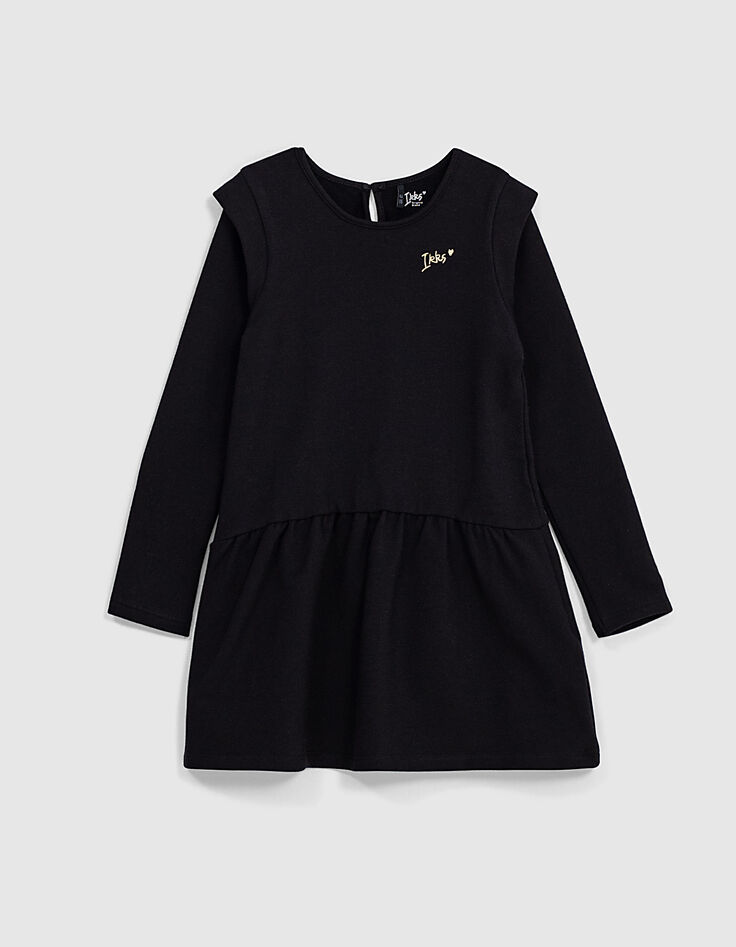 Zwarte sweatstof jurk met borduursel meisjes-1