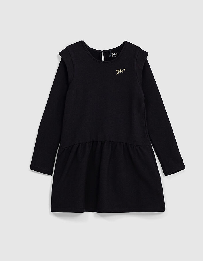 Girls’ black dress with sweatshirt fabric embroidery - IKKS