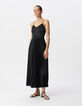 Women's pleated black maxi dress with thin straps-2
