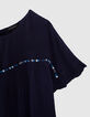 Marineblaues Mädchenkleid aus Krepp mit Atebas-Stickerei-4