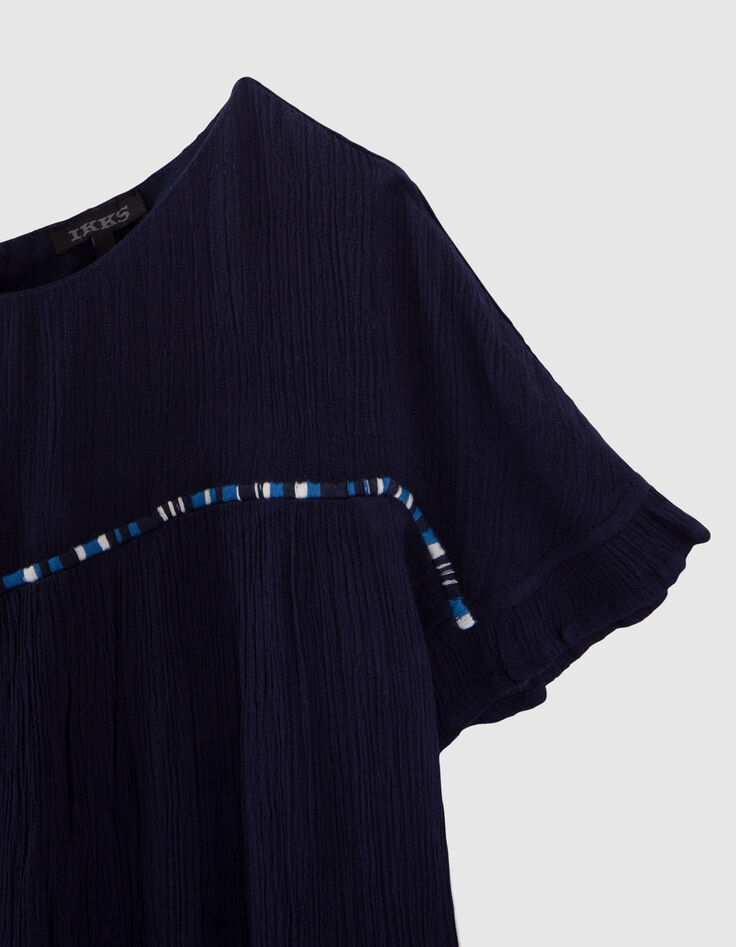 Marineblaues Mädchenkleid aus Krepp mit Atebas-Stickerei-4