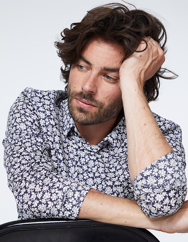 Chemise SLIM marine tissu Liberty Lotus Homme-1 Chemise SLIM marine tissu Liberty Lotus Homme-1