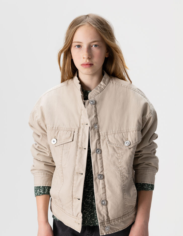 Beige Mädchenjacke aus gefüttertem Stoff-9
