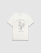 Women’s white organic cotton T-shirt, slogan and roses-5
