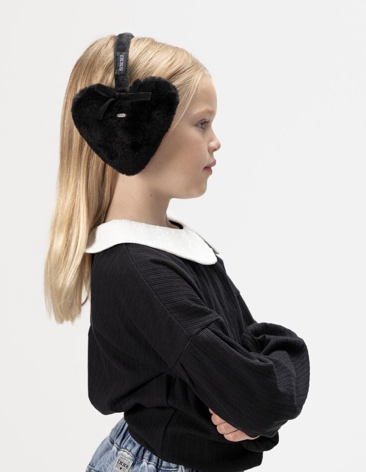 Cache-oreilles noir forme coeur fille-2 Cache-oreilles noir forme coeur fille-2