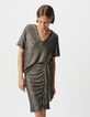 Top gris manche courte brodé sequins métallisés Femme-4