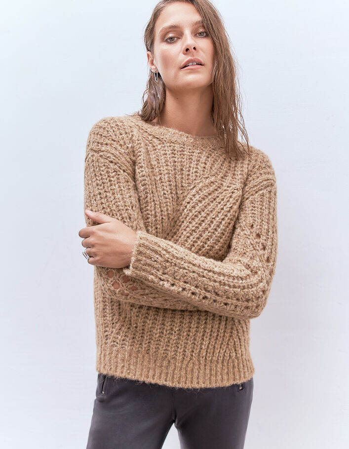 Women’s sesame Pure Edition sweater with pretty stitching - IKKS