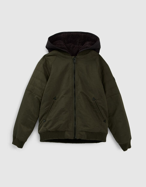 Bomber kaki fourré capuche molleton noir garçon - IKKS