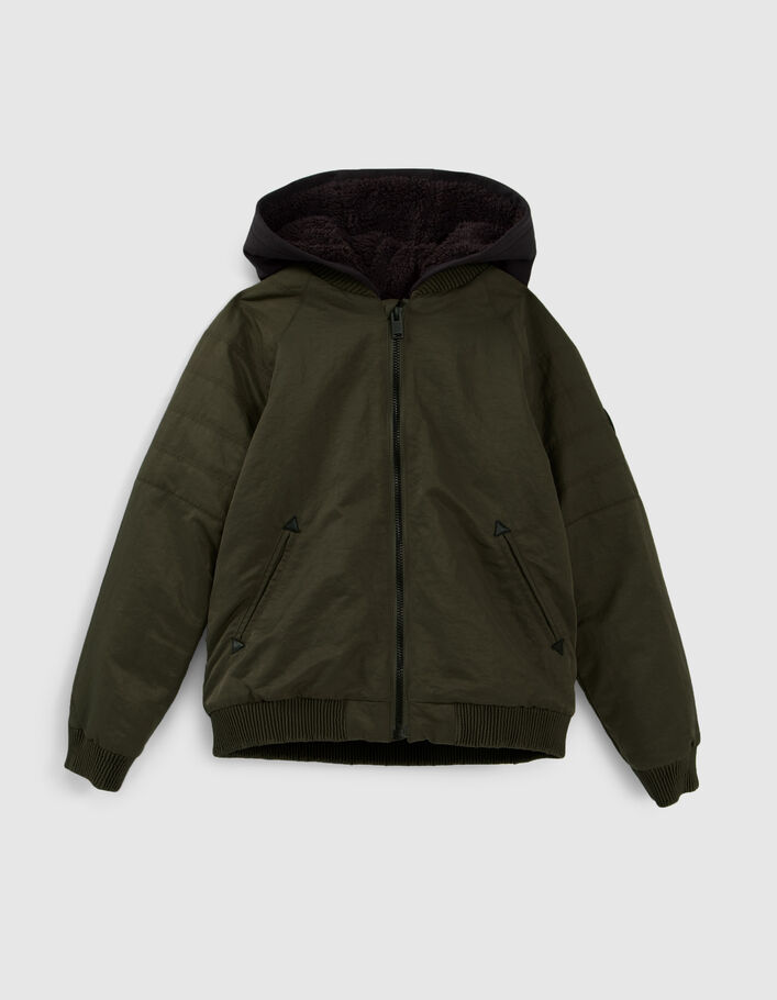 Bomber kaki fourré capuche molleton noir garçon-1