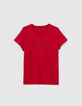 Rotes Damen-T-Shirt Bio-Baumwolle mit gestickter Botschaft-6