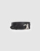 Women’s black leather belt with houndstooth round buckle-1