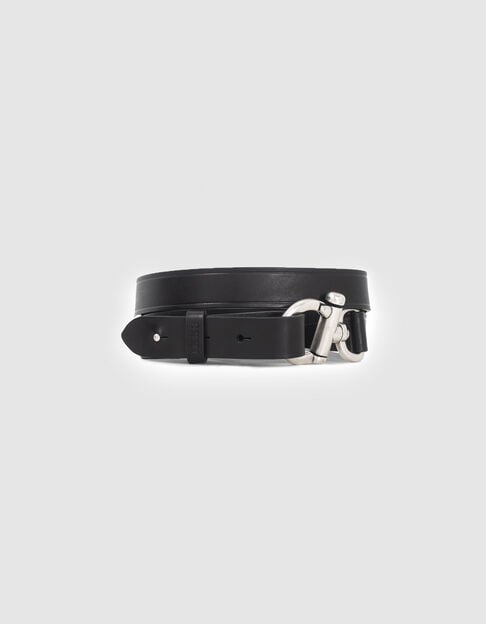 Women’s black leather belt with houndstooth round buckle - IKKS