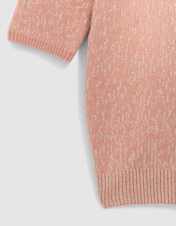 Roze jacquard lurex meisjesjurk-4