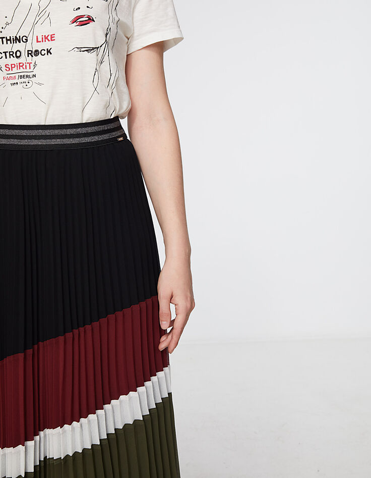 Jupe longue plissée en voile bandes asymétriques femme-3