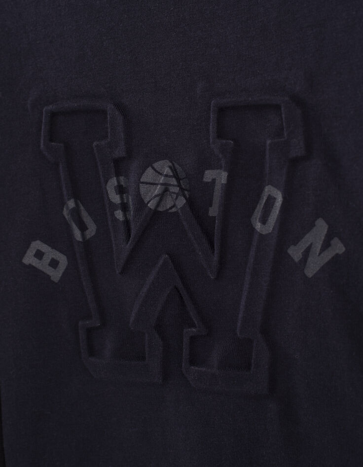 Tweekleurig T-shirt navy reli&euml;f maxi-letter jongens -4