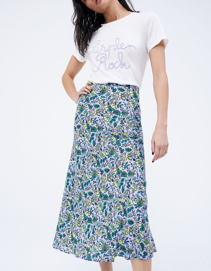 Jupe longue lilas imprimé maxi fleurs Femme-5