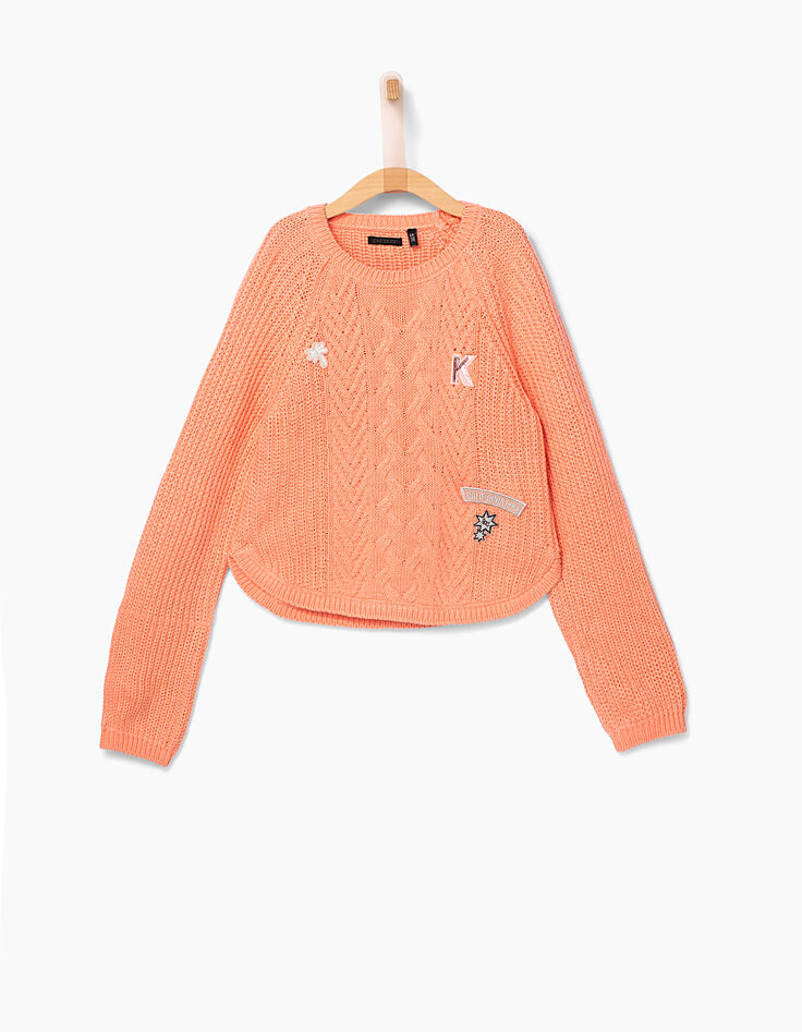 Pull pêche avec broderies fille-3 Pull pêche avec broderies fille-3