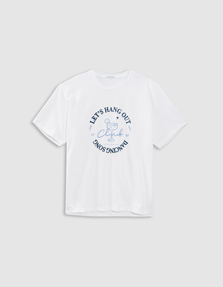 White short-sleeved T-shirt, cocktail slogan-5 White short-sleeved T-shirt, cocktail slogan-5
