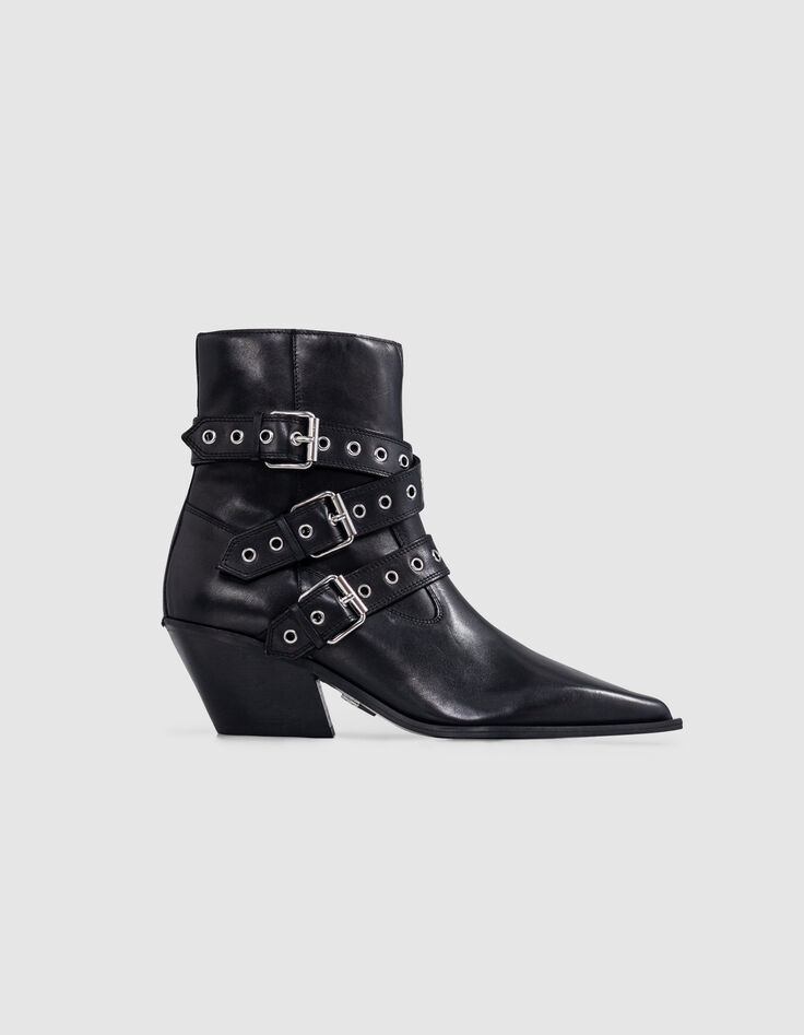 Botines Santiags cuero negro ojales Line 111 para Mujer-1