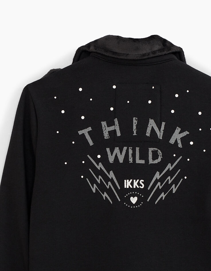 Schwarze Mädchen-Bikerstrickjacke Think Wild-2