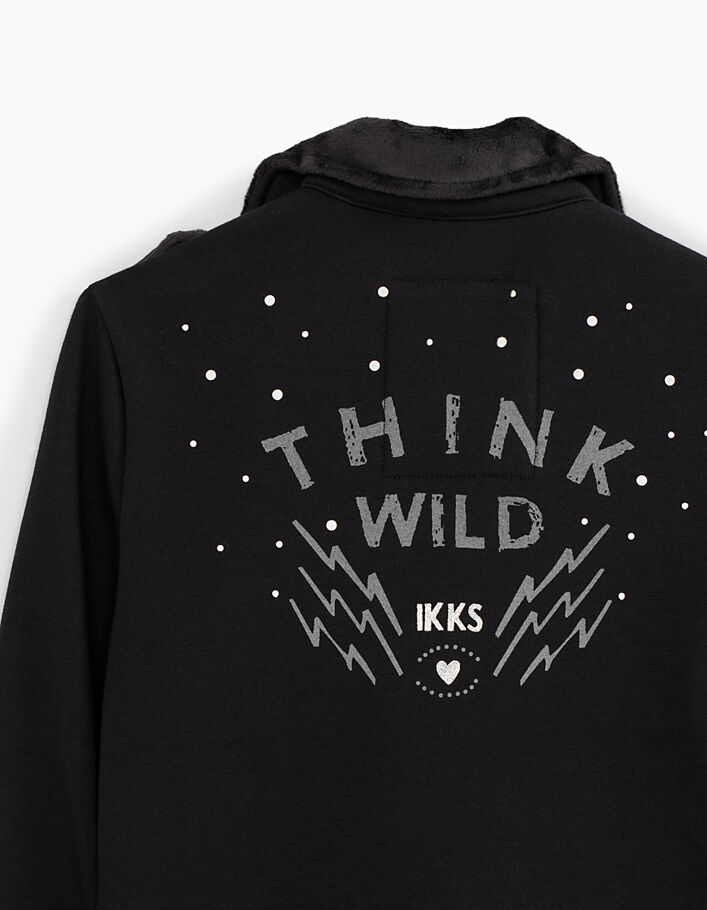 Girls’ black biker-style cardigan with Think Wild on back - IKKS