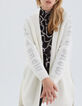 Women’s ecru knit belted cardigan with slogans on sleeves-1