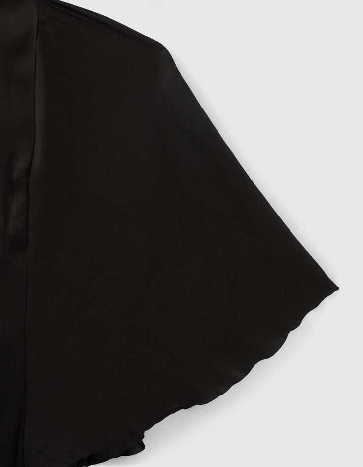 Vestido negro raso reciclado cintura drapeada mujer-4