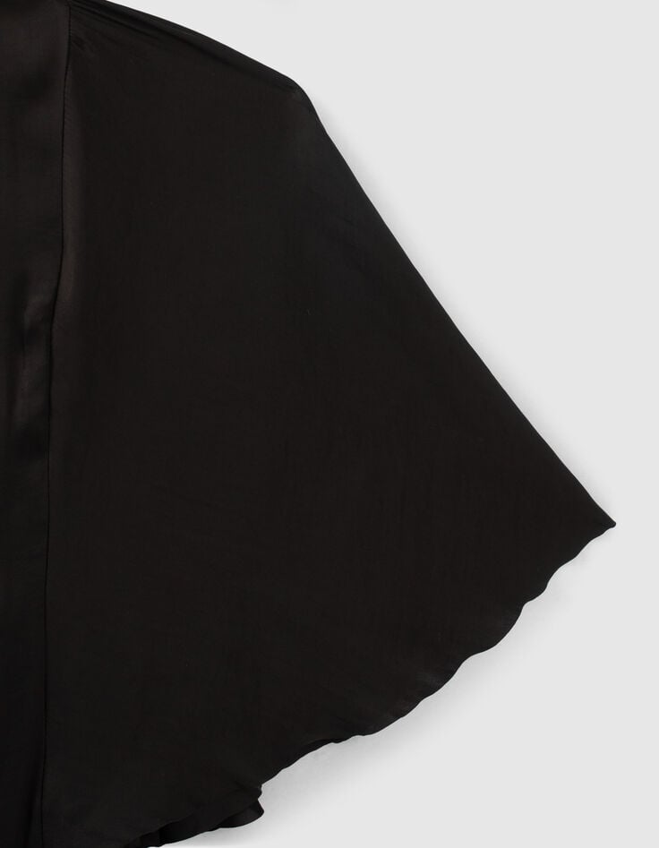 Vestido negro raso reciclado cintura drapeada mujer-4 Vestido negro raso reciclado cintura drapeada mujer-4